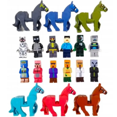 Set Of Minecraft Figure + Horses 18 Pcs Blocks Figures Accessories People Set Of Minecraft Figure + Horses 18 Pcs Blocks Figures Accessories People